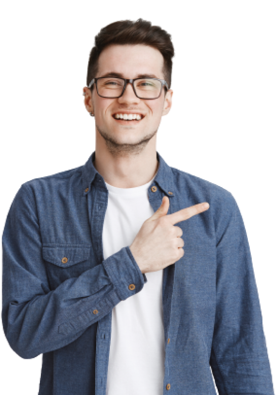 Happy Good Looking Man In Glasses Pointing Finger Left 1 Croped